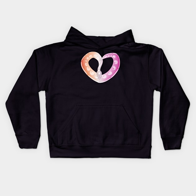 Ball Python Heart (Lesbian Pride Design) Kids Hoodie by larkspurhearts